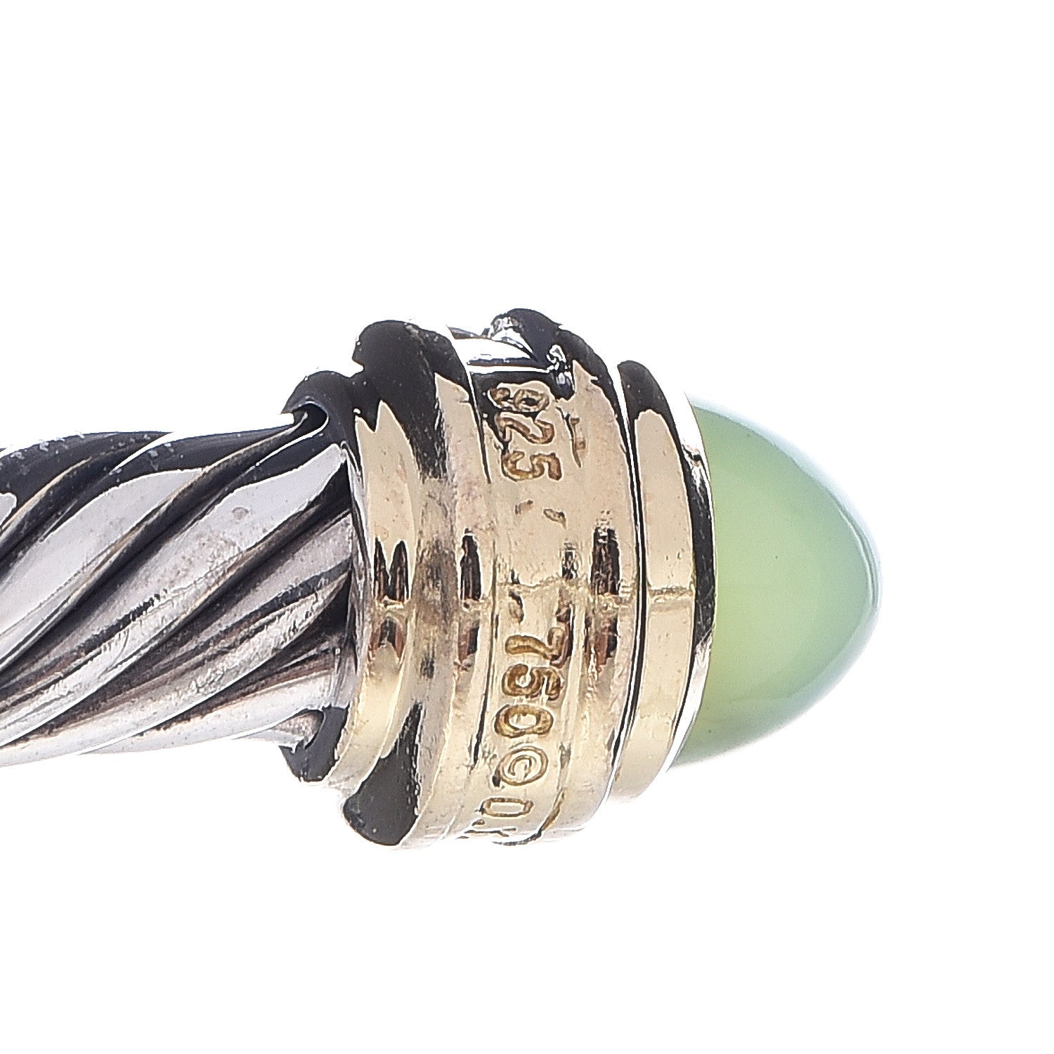 David Yurman Sterling Silver 18K Yellow Gold Diamond Green Opal 5mm Cable Classics Bracelet 4 of 5