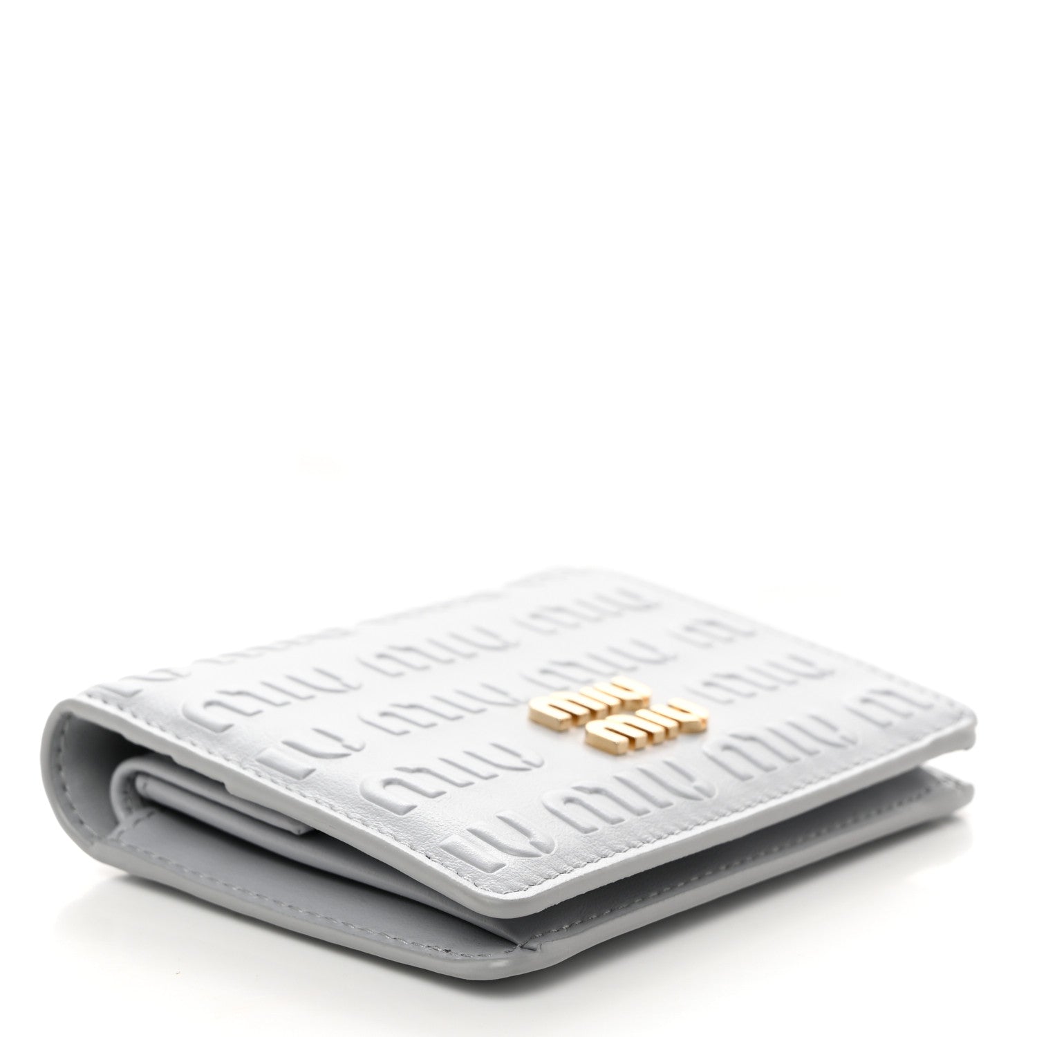 Miu Miu MIU MIU Calfskin Logo Embossed Bi-Fold Compact Wallet Fiordaliso 3 of 8