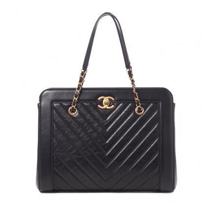 Chanel Aged Calfskin Chevron Quilted Large Shopping Tote Black 1 of 10