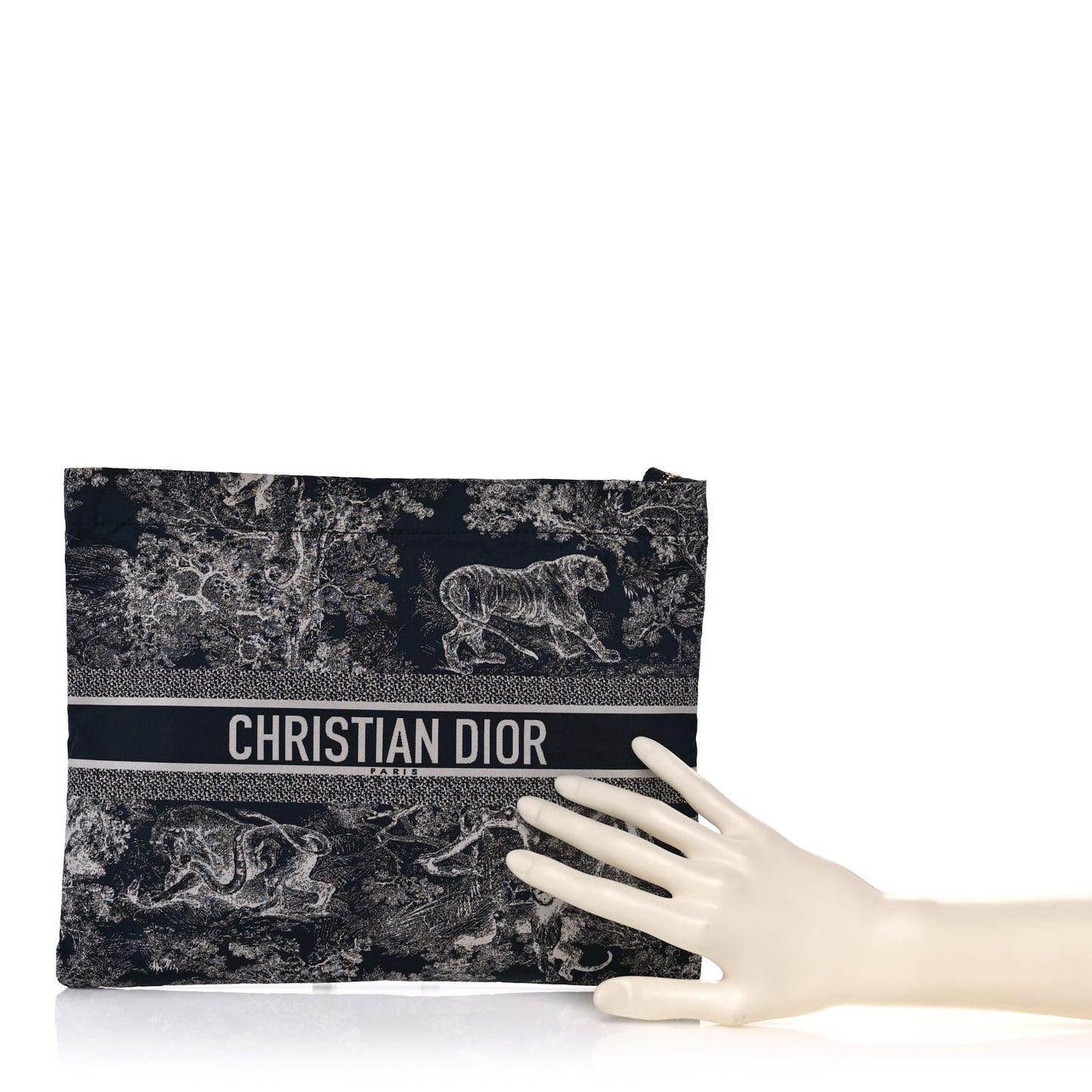 Embroidered Toile De Jouy Diortravel Zipped Pouch Blue