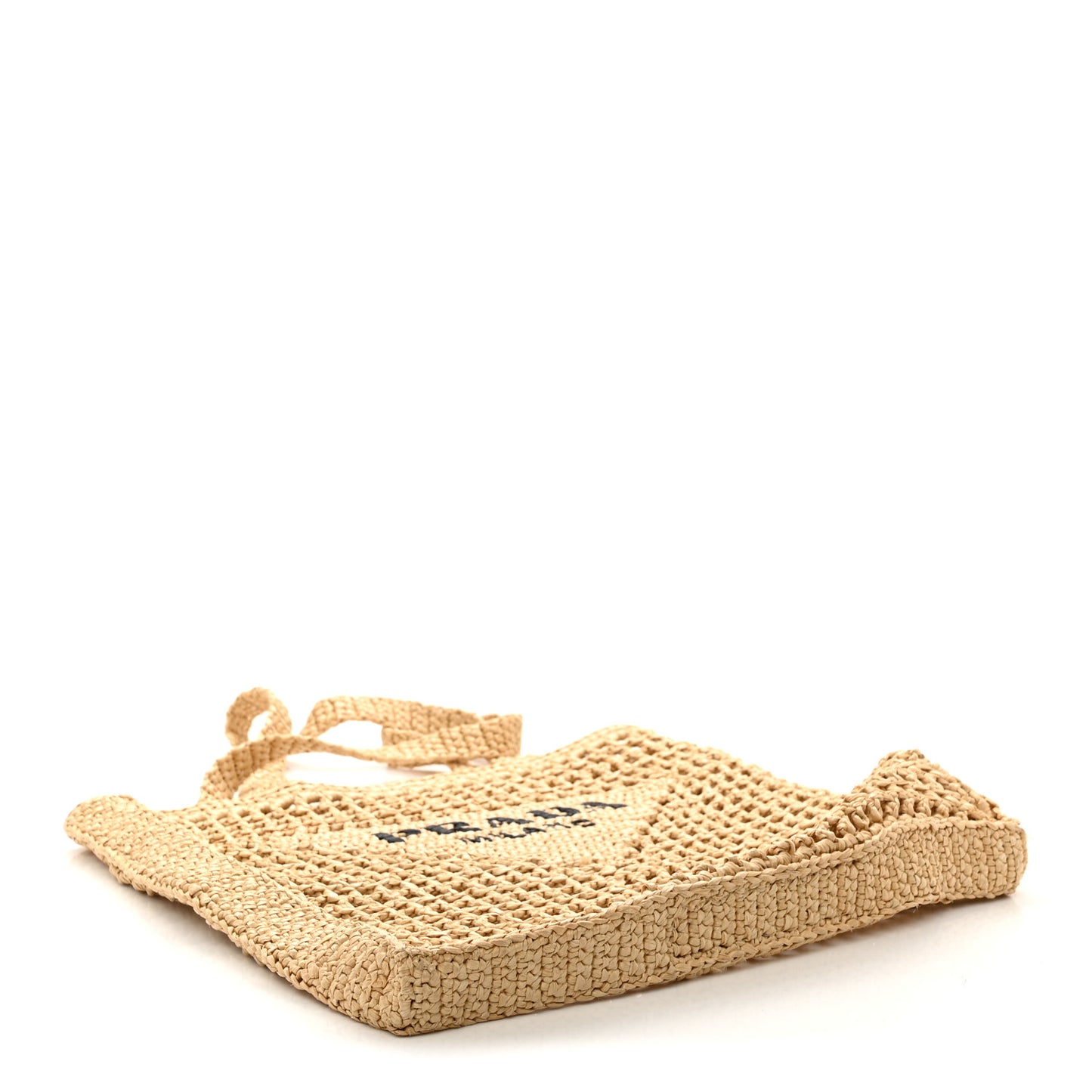 Yarn Raffia Effect Crochet Logo Embroidered Tote Bag Naturale