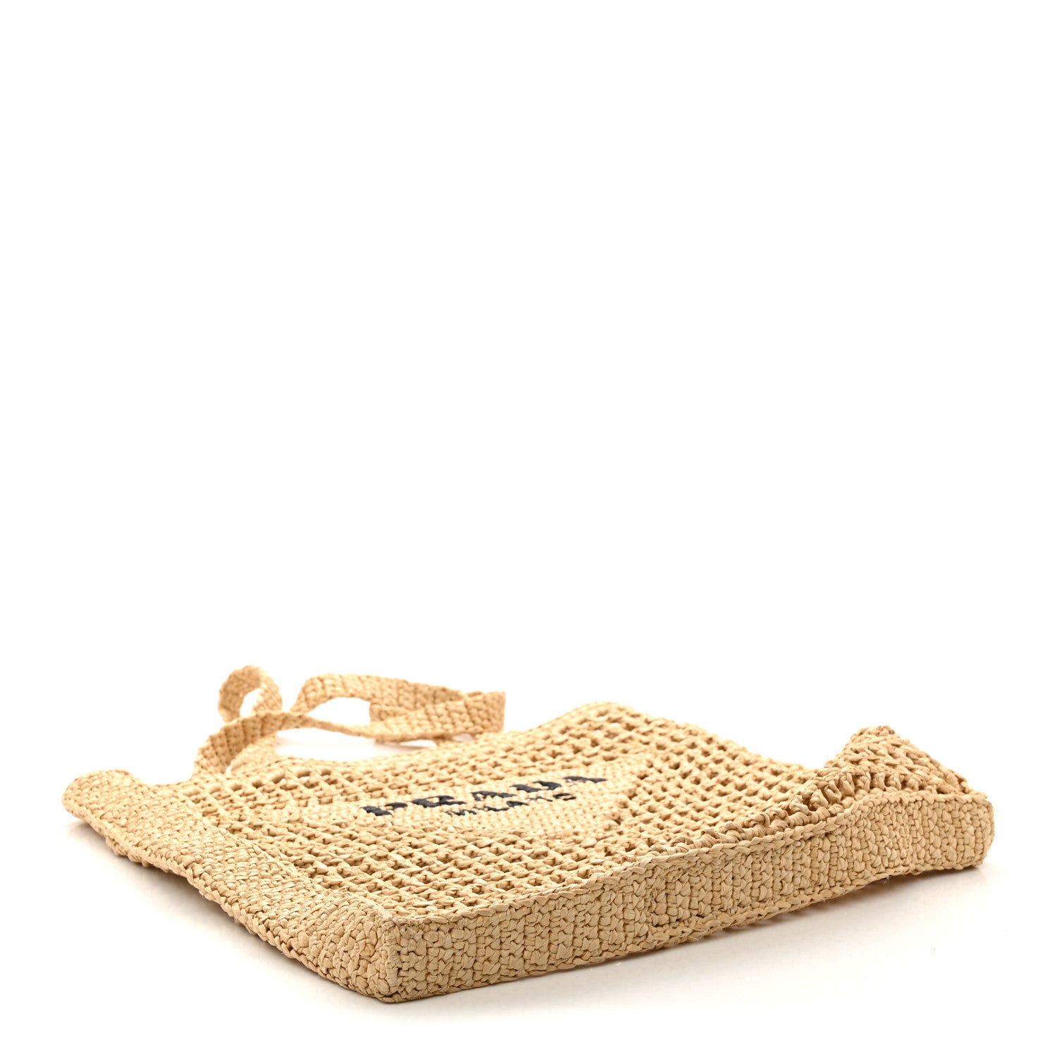 Prada Yarn Raffia Effect Crochet Logo Embroidered Tote Bag Naturale 4 of 9