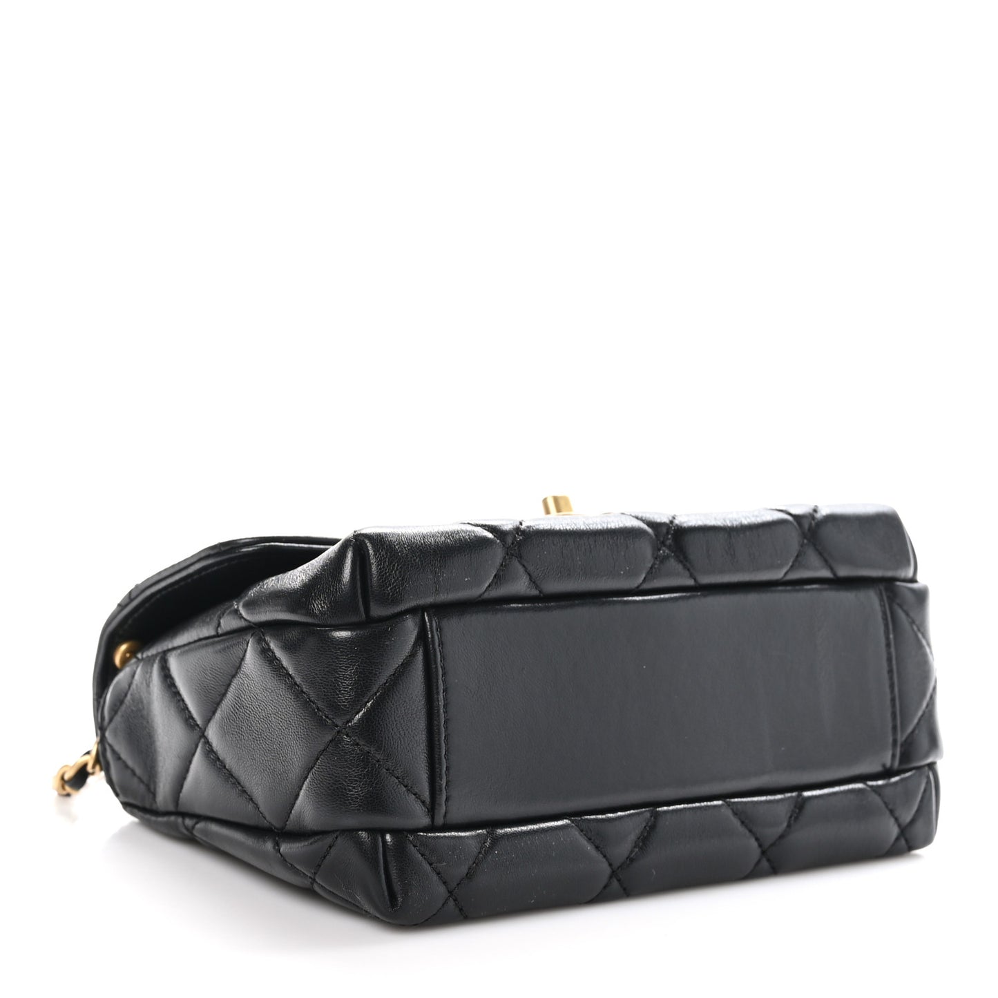 Shiny Lambskin Quilted Mini Pearl Logo Flap Black