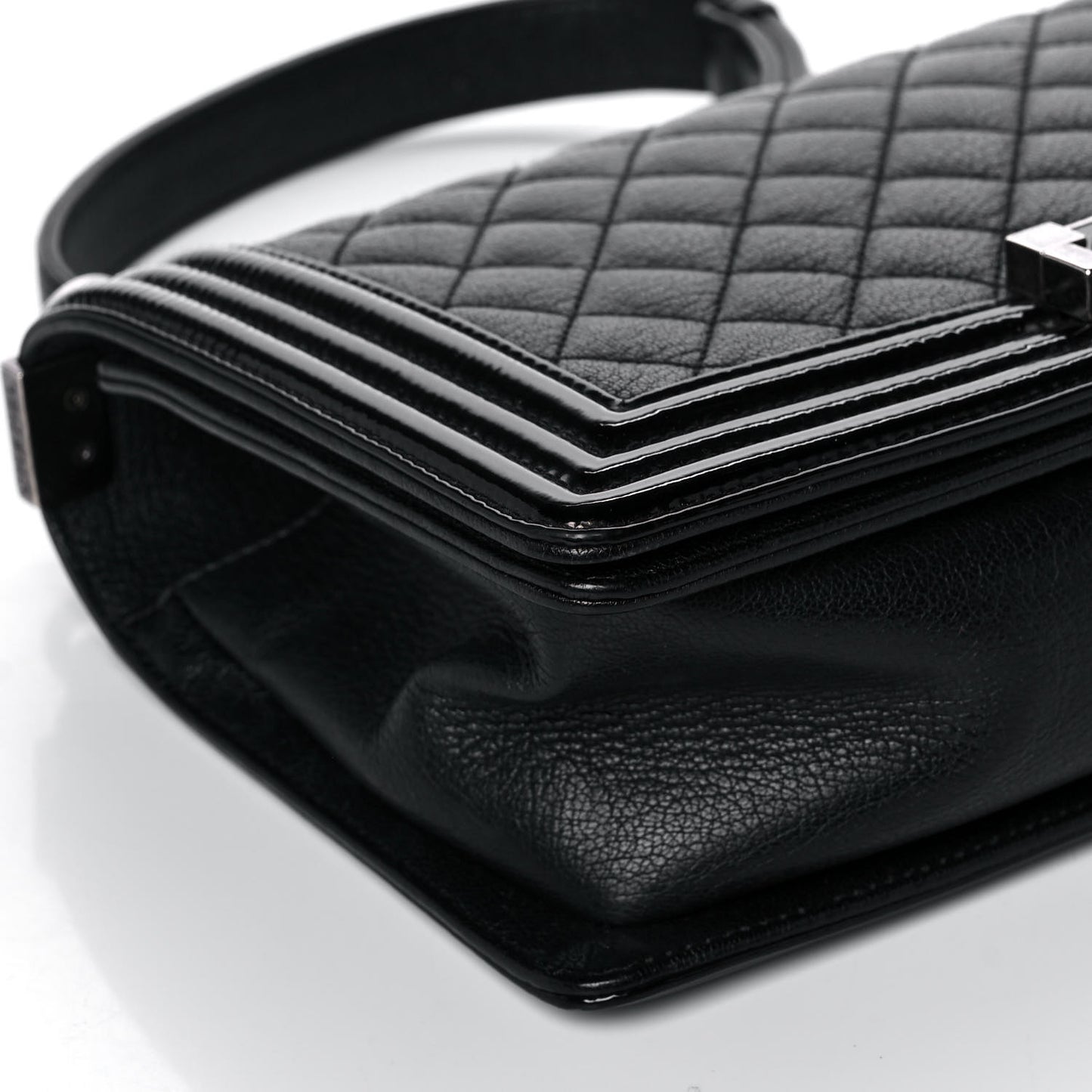 Goatskin Quilted Patent Medium Duo Boy Flap Black