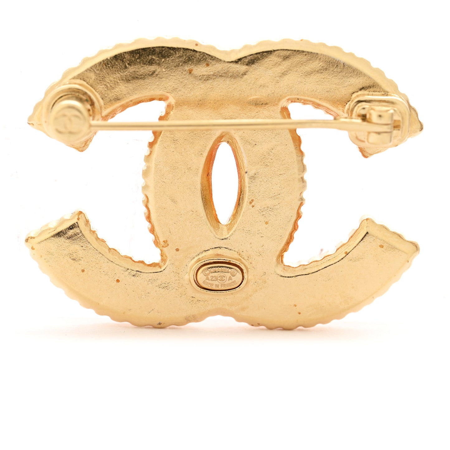 Metal Enamel CC Brooch Gold Orange