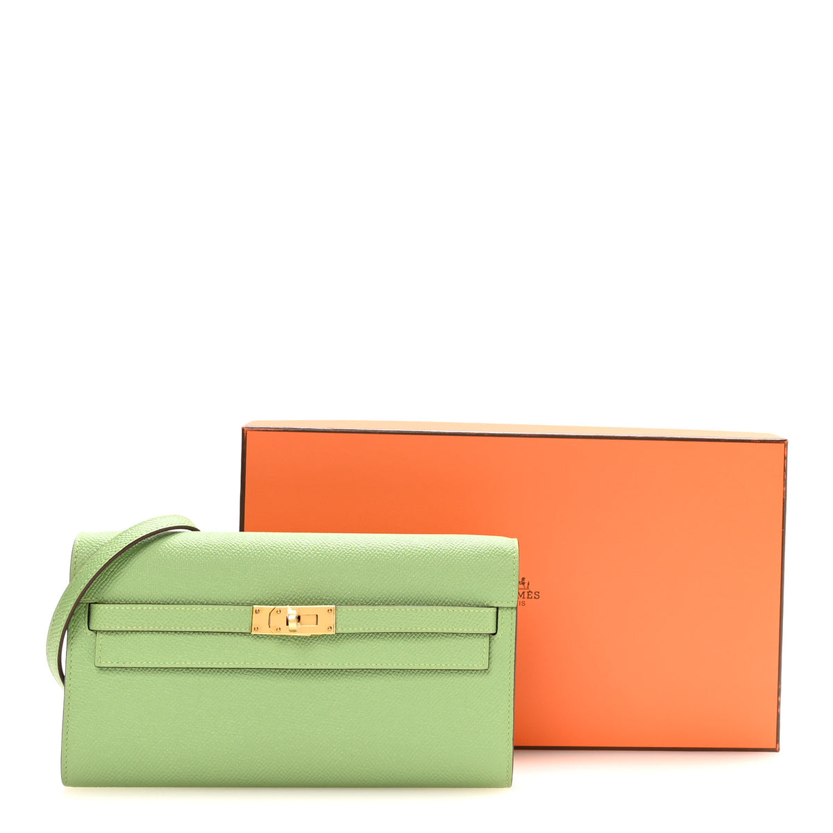 Hermes Epsom Verso Kelly Wallet To Go  Vert Criquet Bleu Brume 11 of 11