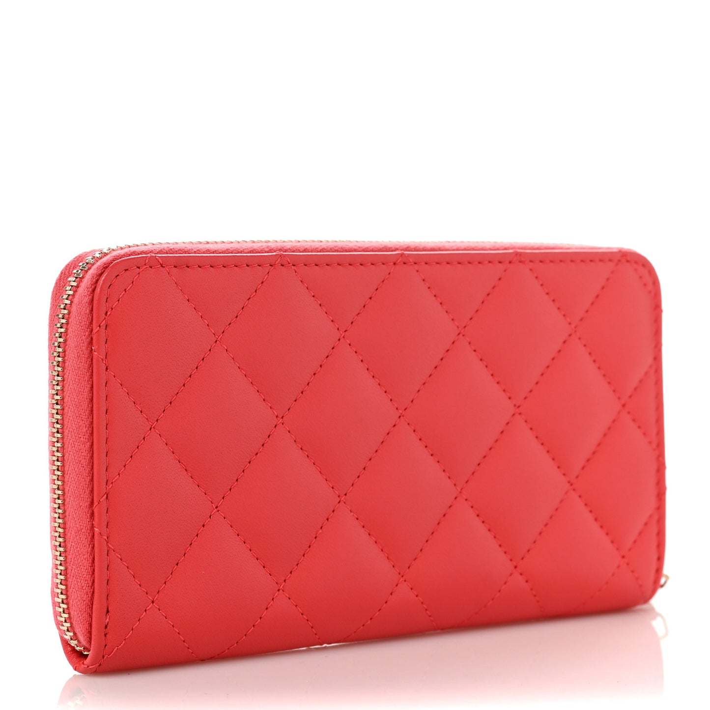 Lambskin Quilted Small Zip Around Wallet Coral
