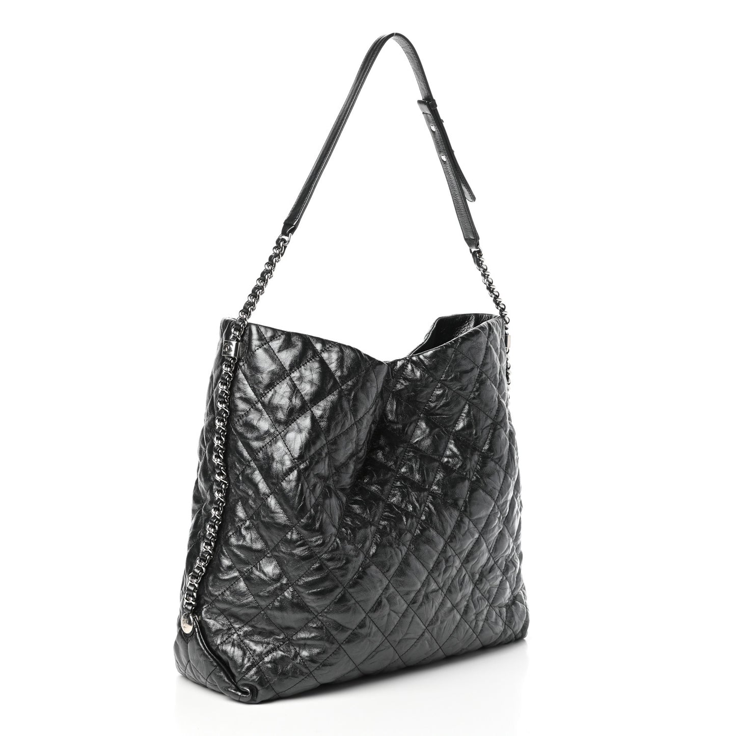 Crackled Calfskin Quilted Large Big Bang Hobo Black