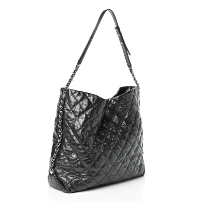 Chanel Crackled Calfskin Quilted Large Big Bang Hobo Black 3 of 10