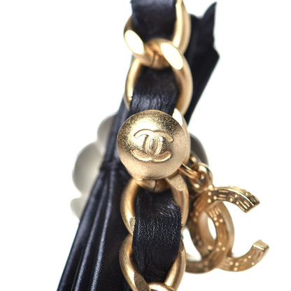 Chanel Calfskin Crystal Chain Camellia Belt 85 Black Gold 7 of 8