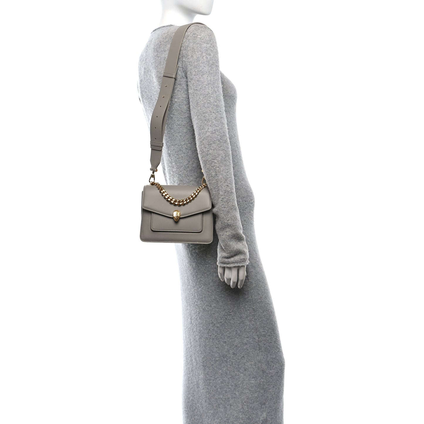 Calfskin Serpenti Forever Maxi Chain Crossbody Bag Grey