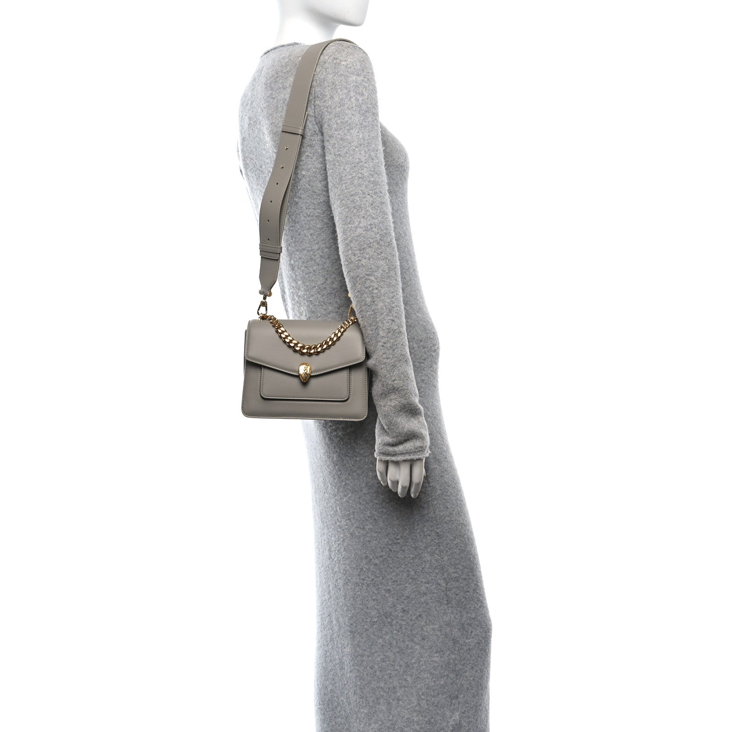 Bulgari Calfskin Serpenti Forever Maxi Chain Crossbody Bag Grey 2 of 11
