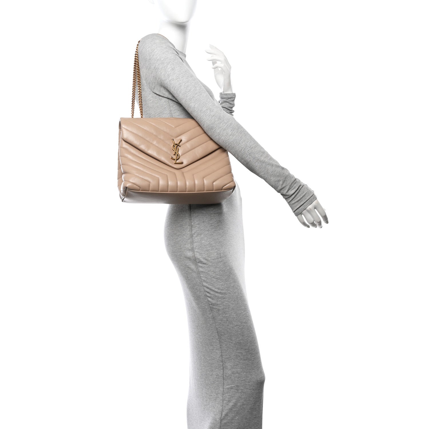 Saint Laurent Calfskin Y Quilted Monogram Medium Loulou Chain Satchel Nude Powder 2 of 15