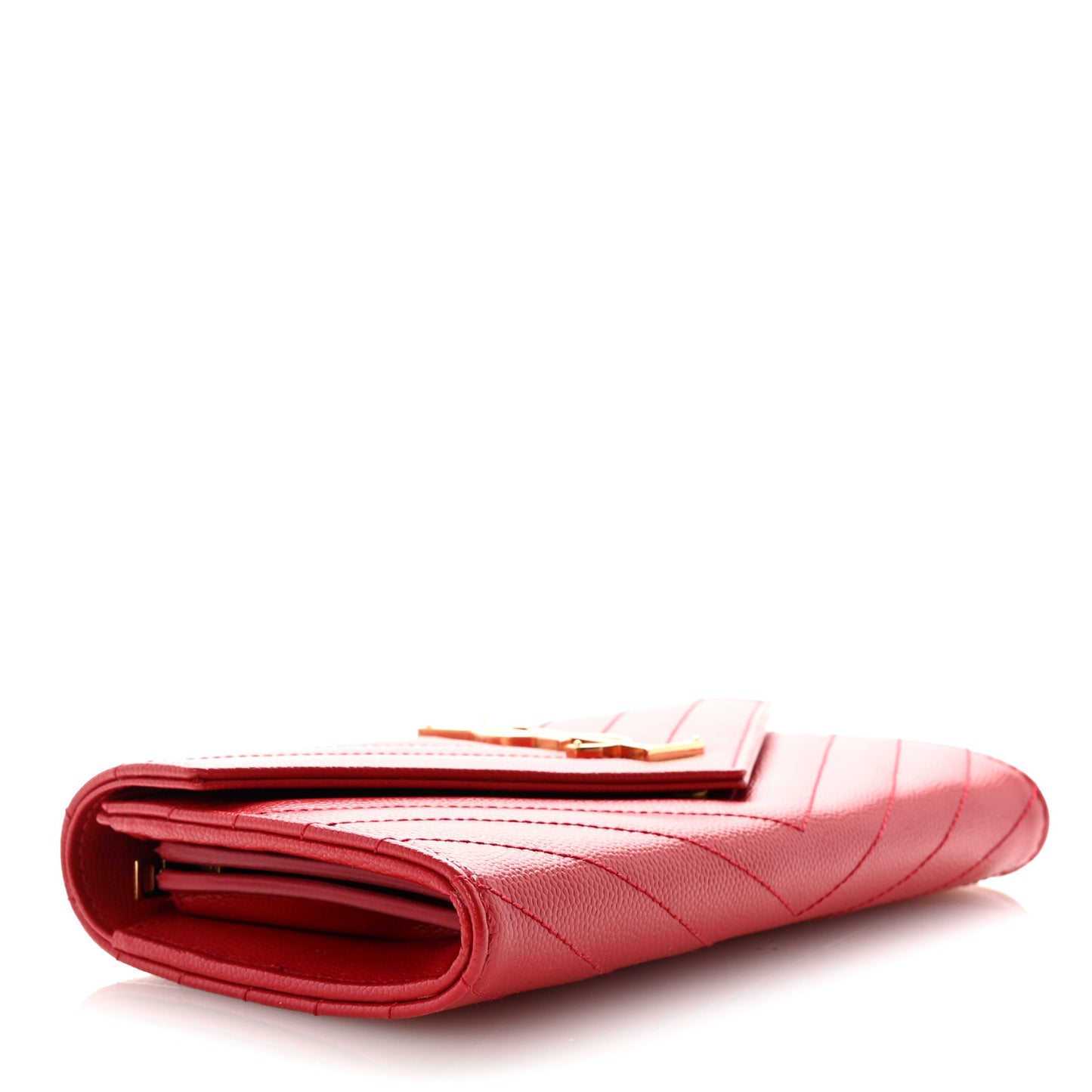Grain De Poudre Matelasse Chevron Monogram Flap Wallet Red