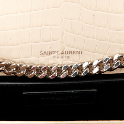 Saint Laurent Calfskin Crocodile Embossed Small Classic Monogram Kate Tassel Satchel Nude Powder 6 of 12