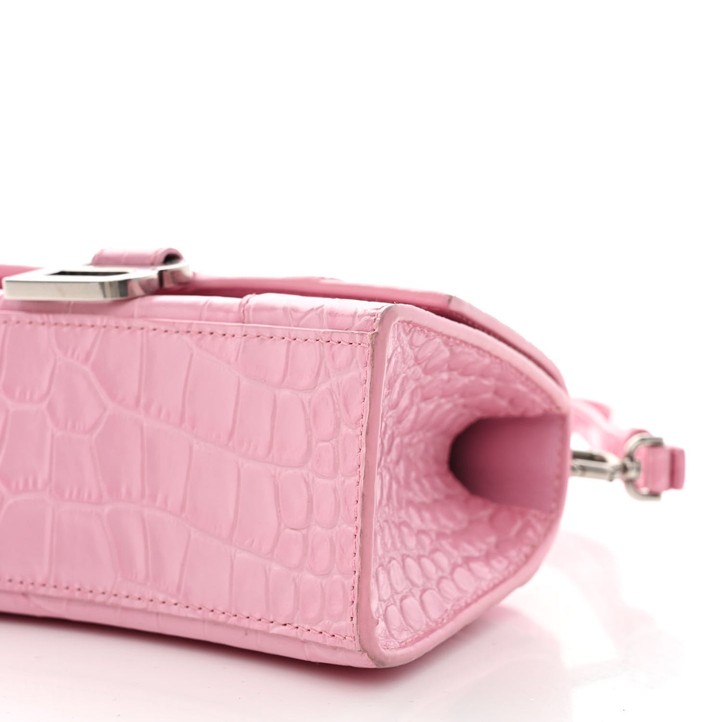 Shiny Calfskin Crocodile Embossed Hourglass Top Handle Bag XS Candy Pink