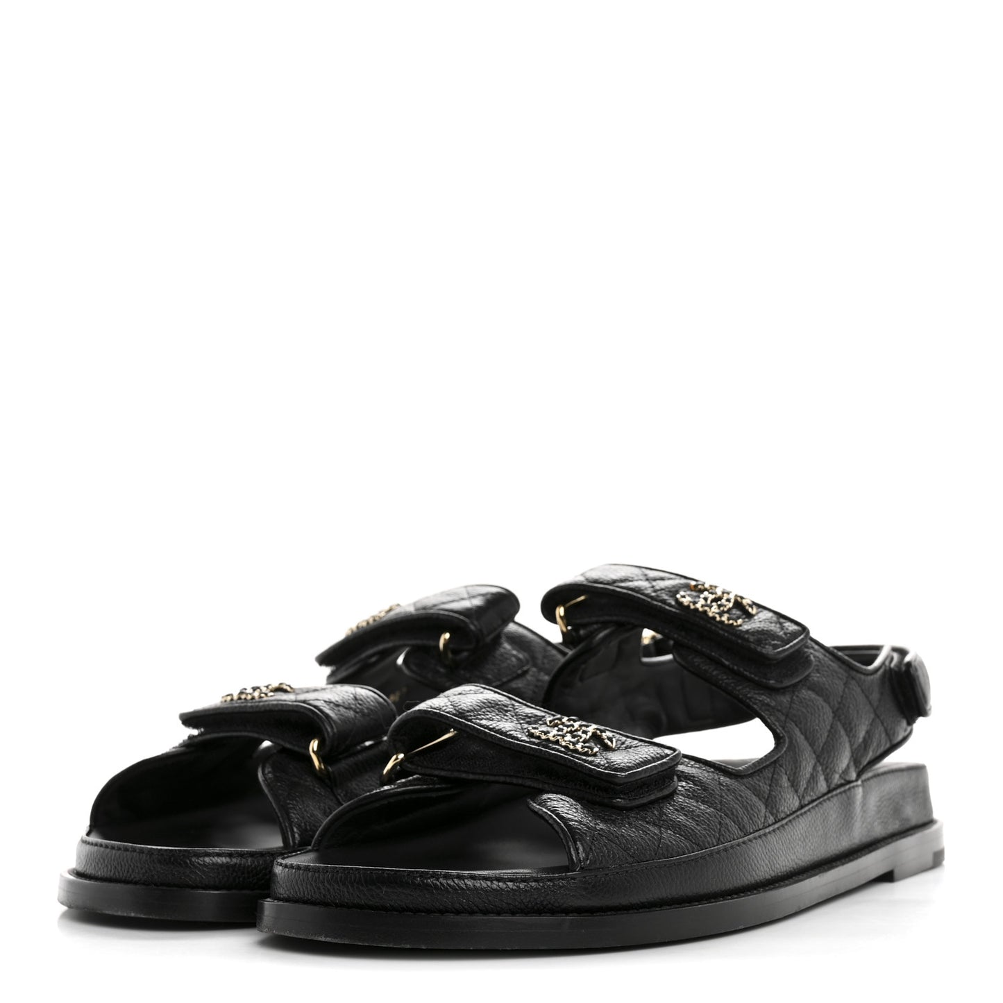 Grained Calfskin Velcro Dad Sandals 42 Black