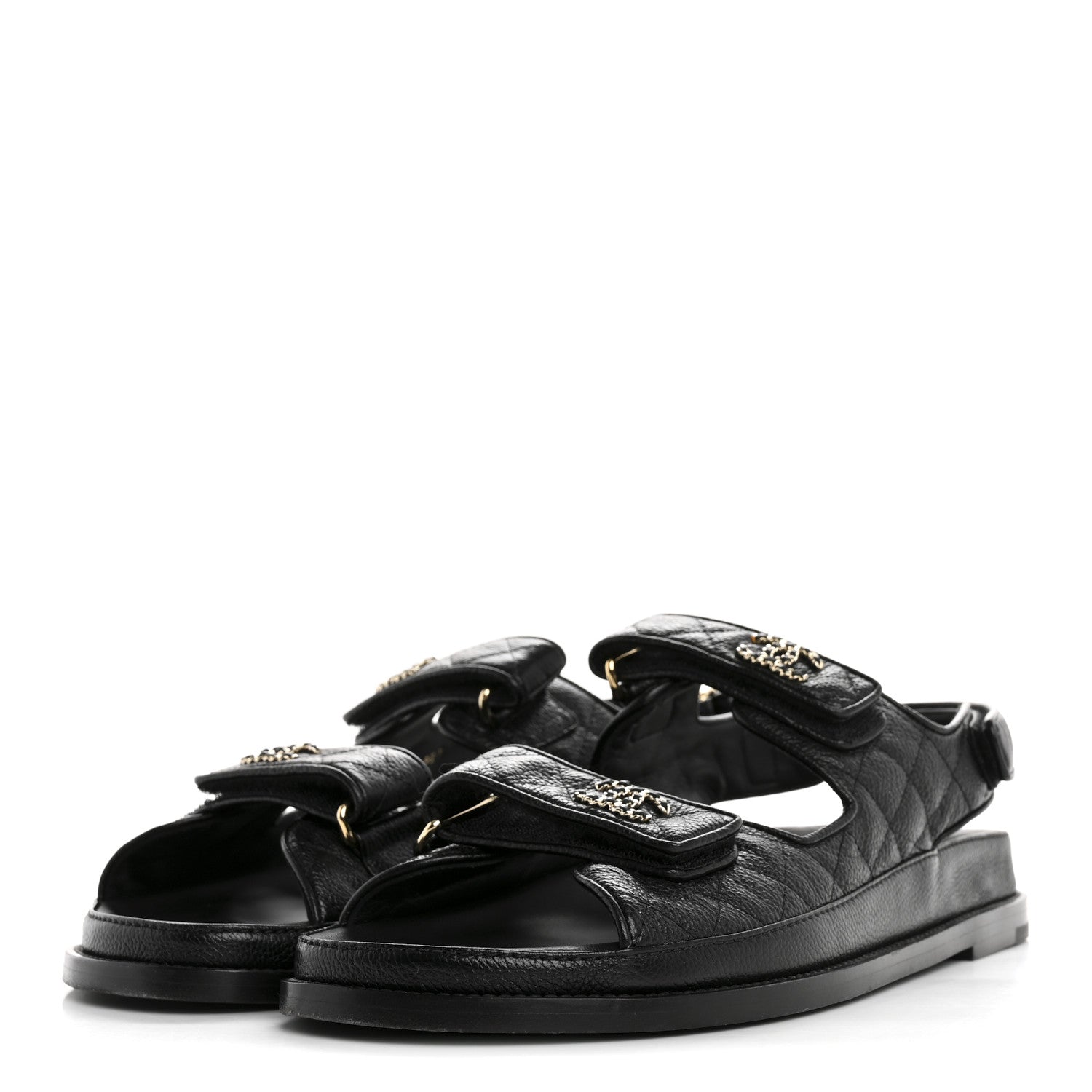 Chanel Grained Calfskin Velcro Dad Sandals 42 Black 4 of 10