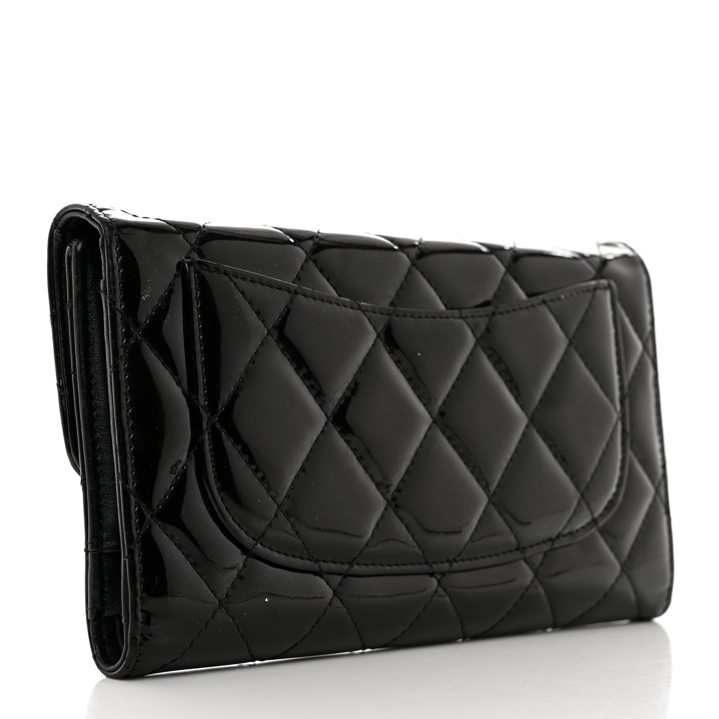 Iridescent Patent Quilted Large Flap Wallet Black