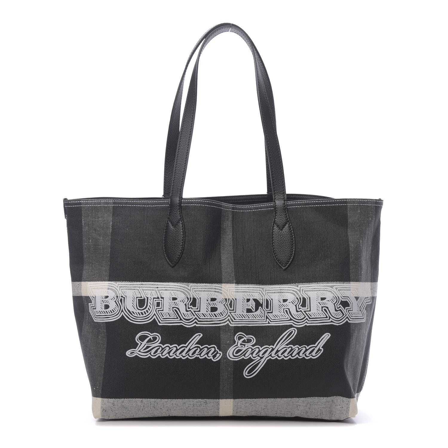 Burberry Coated Canvas Mega Check Medium Doodle Tote Black White 1 of 9
