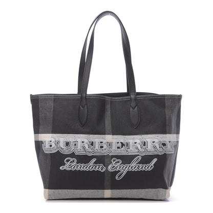 Burberry Coated Canvas Mega Check Medium Doodle Tote Black White 1 of 9