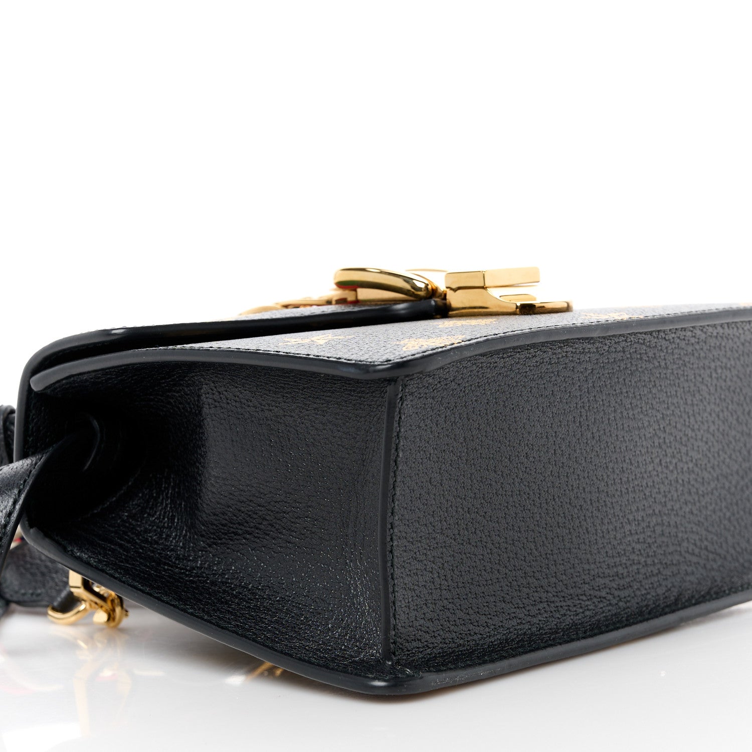 Gucci Textured Calfskin Bee Star Print Mini Sylvie Top Handle Bag Black 10 of 12