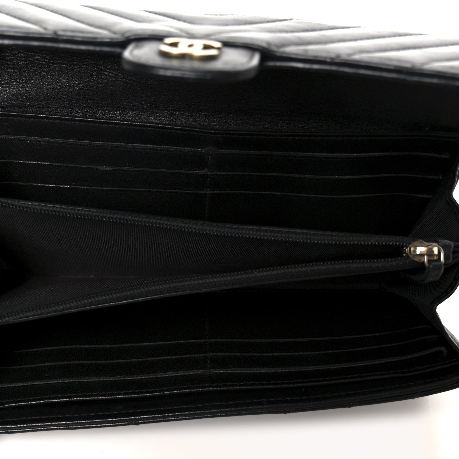 Chanel Calfskin Chevron Quilted Large Gusset Flap Wallet Black 5 of 9