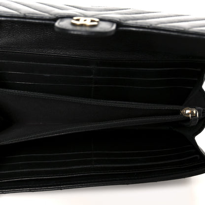 Chanel Calfskin Chevron Quilted Large Gusset Flap Wallet Black 5 of 9