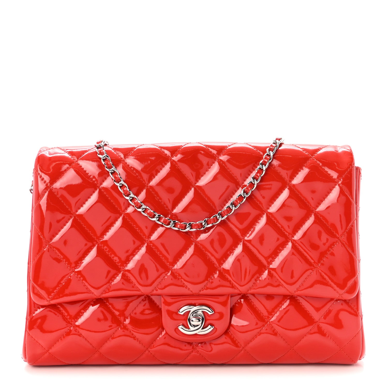 Chanel Patent Quilted Clutch with Chain Flap Red 1 of 10