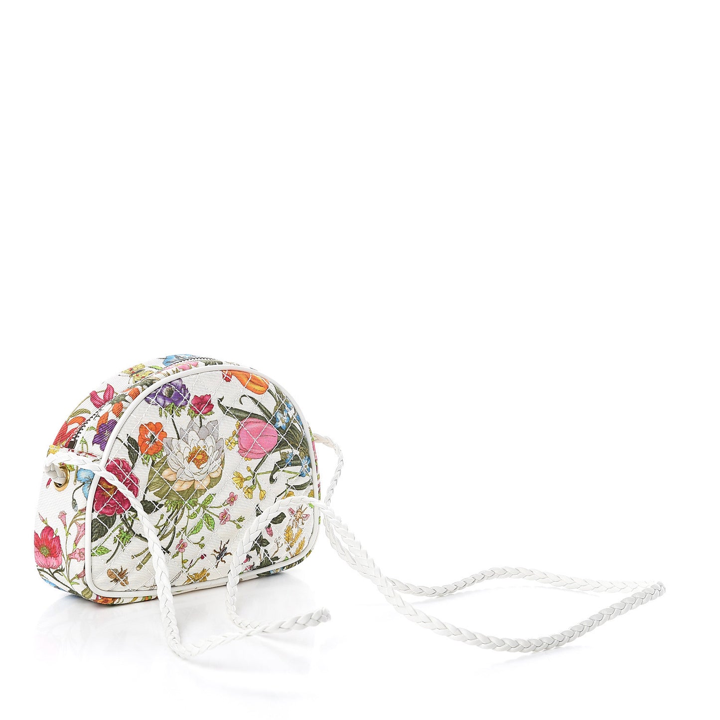 Canvas Flora Floral Trapuntata Mini Zumi Dome Shoulder Bag White
