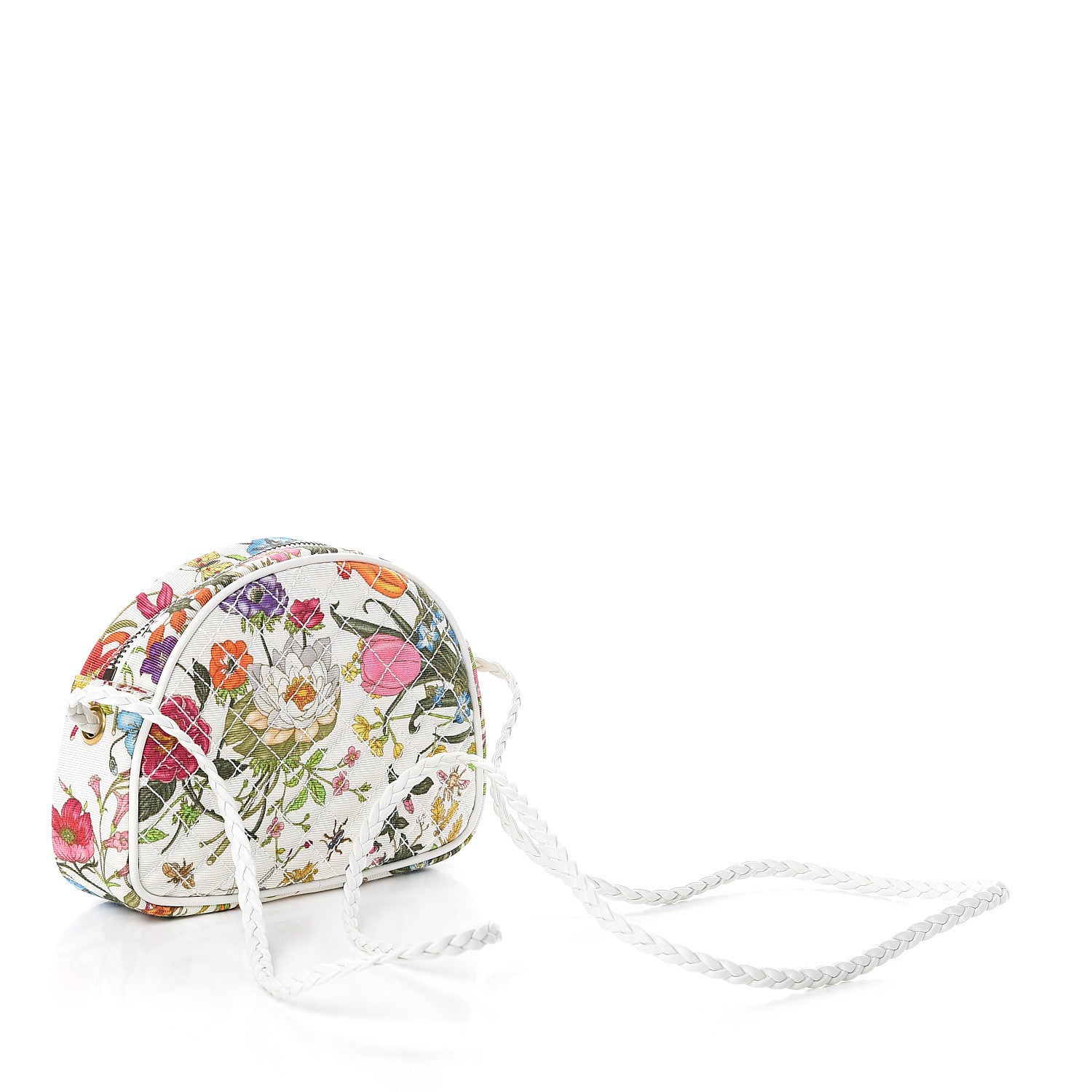Gucci Canvas Flora Floral Trapuntata Mini Zumi Dome Shoulder Bag White 2 of 7