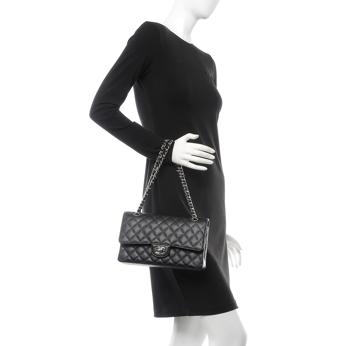 Caviar Quilted Medium Double Flap Black