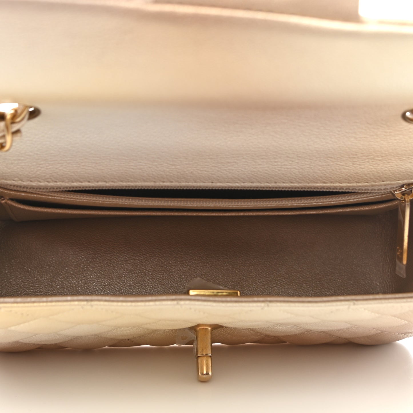 Metallic Goatskin Quilted Mini Rectangular Flap Gold