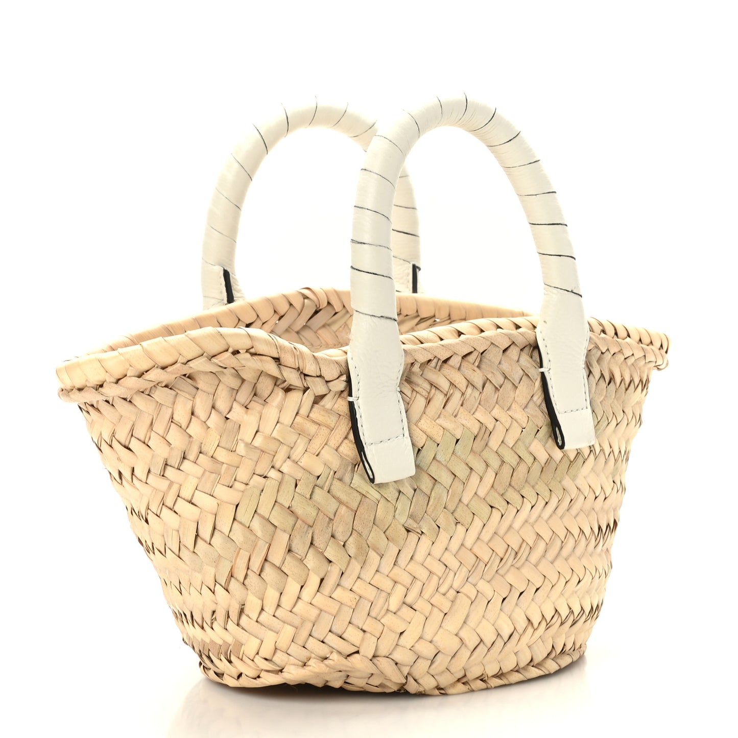 Raffia Small Grain Calfskin Mini Marcie Basket White