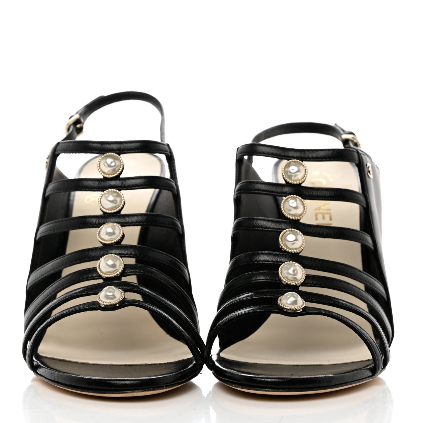 Lambskin Pearl Open Toe Caged Sandals 40.5 Black