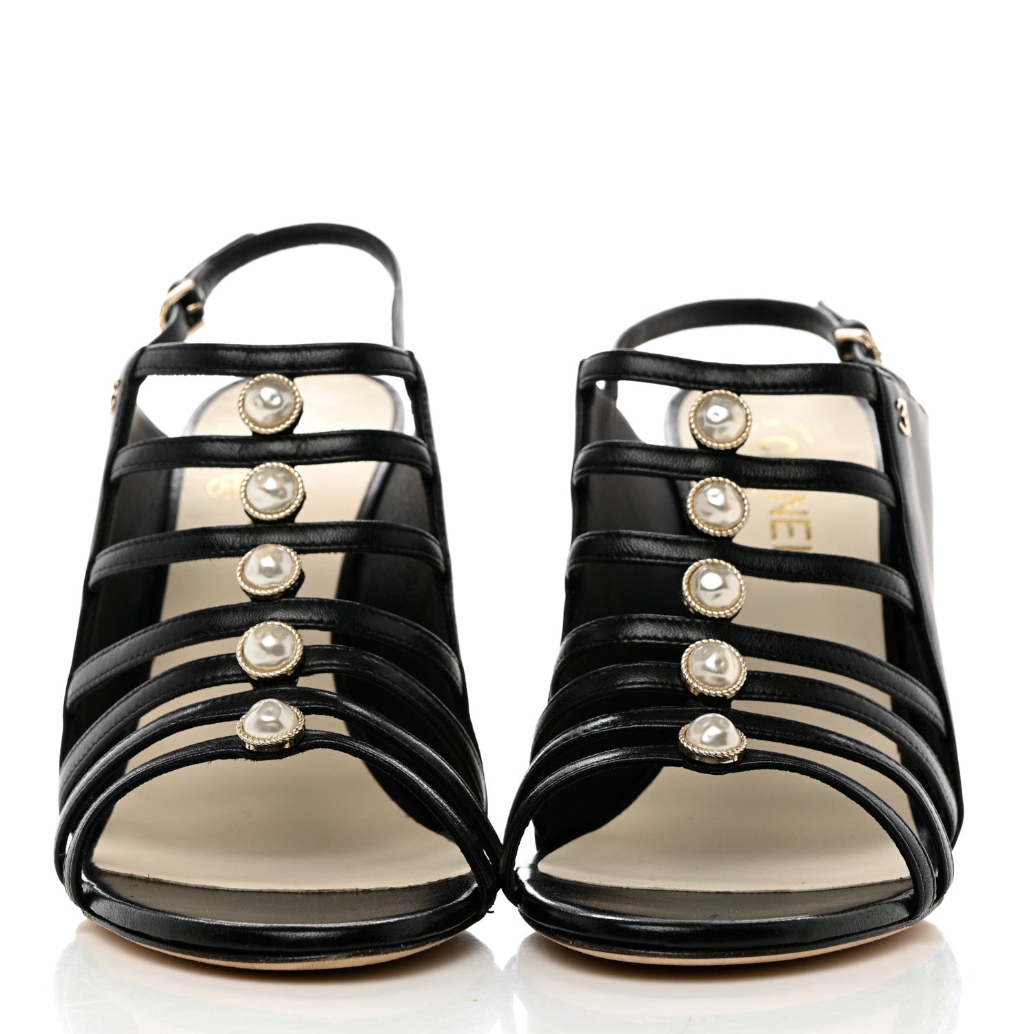 Chanel Lambskin Pearl Open Toe Caged Sandals 40.5 Black 2 of 8