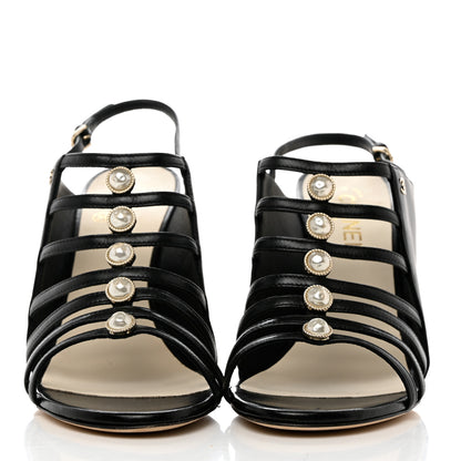 Chanel Lambskin Pearl Open Toe Caged Sandals 40.5 Black 2 of 8