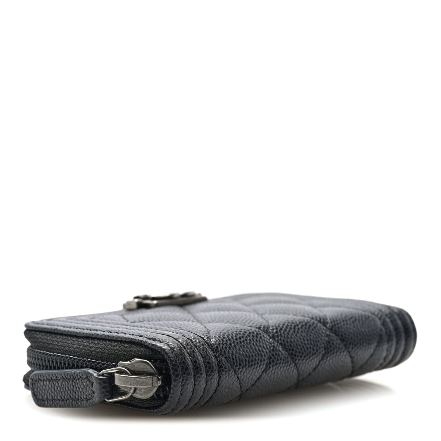 Caviar Quilted Boy Zip Around Coin Purse Wallet Black