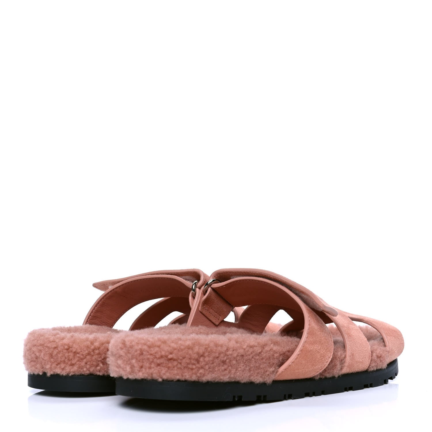 Hermes Suede Goatskin Woolskin Womens Chypre Sandals 38 Rose Aube 3 of 4