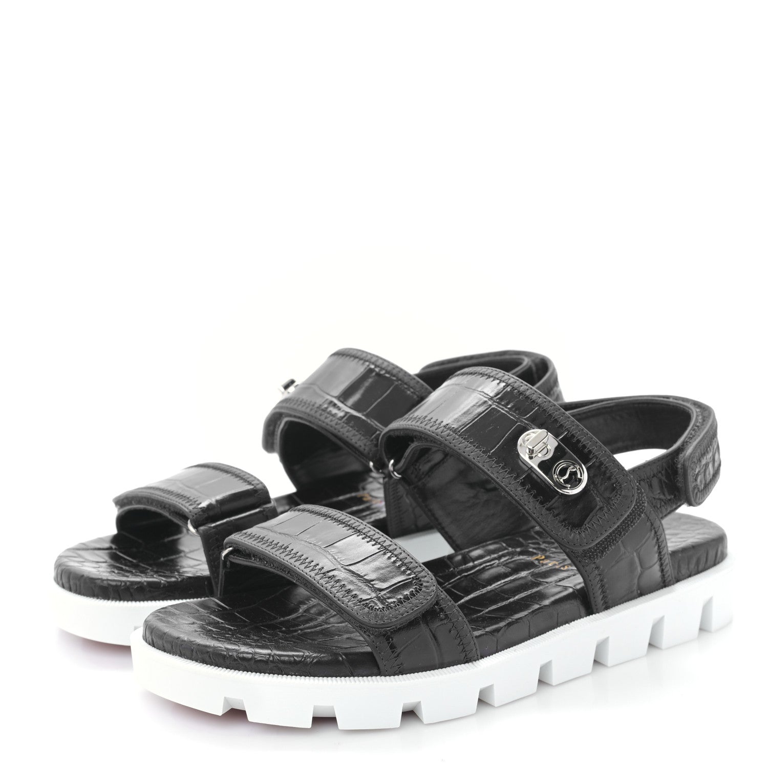 Christian Louboutin Calfskin Alligator Embossed Nappa Lock Cool Flat Sandals 38 Obscur 3 of 7