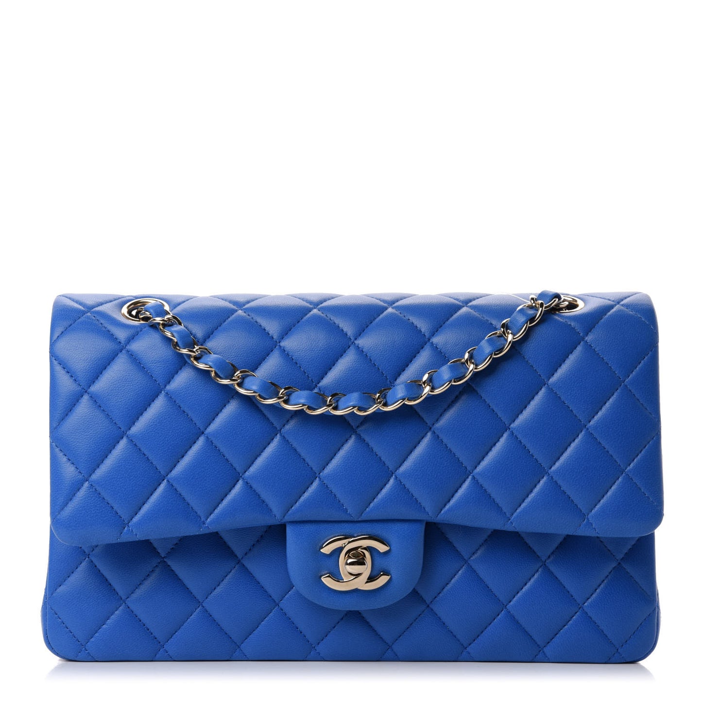 Lambskin Quilted Medium Double Flap Blue