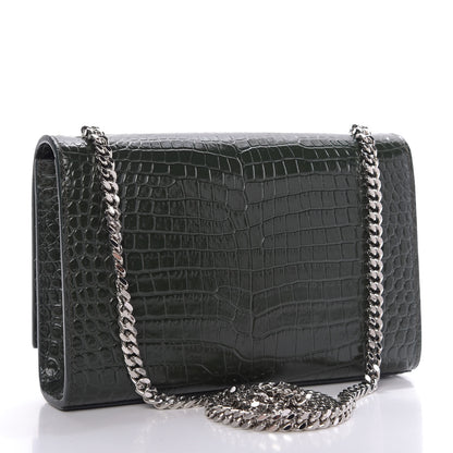Saint Laurent Calfskin Crocodile Embossed Small Classic Monogram Kate Tassel Satchel Dark Green 3 of 8