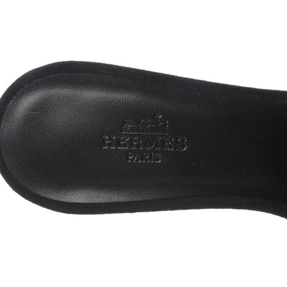 Hermes Suede Goatskin Rhinestone Oasis Sandals 36.5 Black 7 of 9