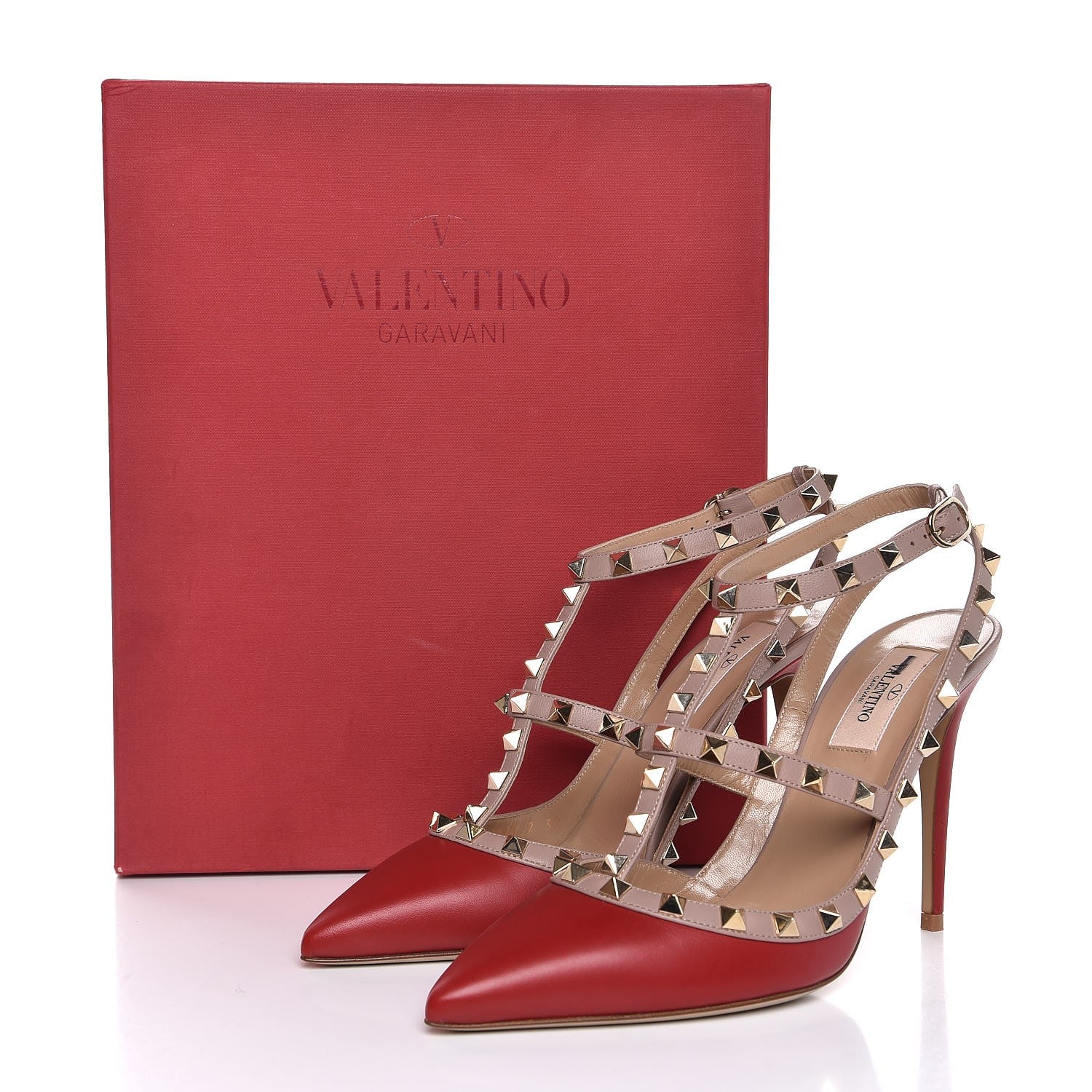 Valentino Garavani Nappa Rockstud Ankle Strap Pumps 39 Red Poudre 9 of 9