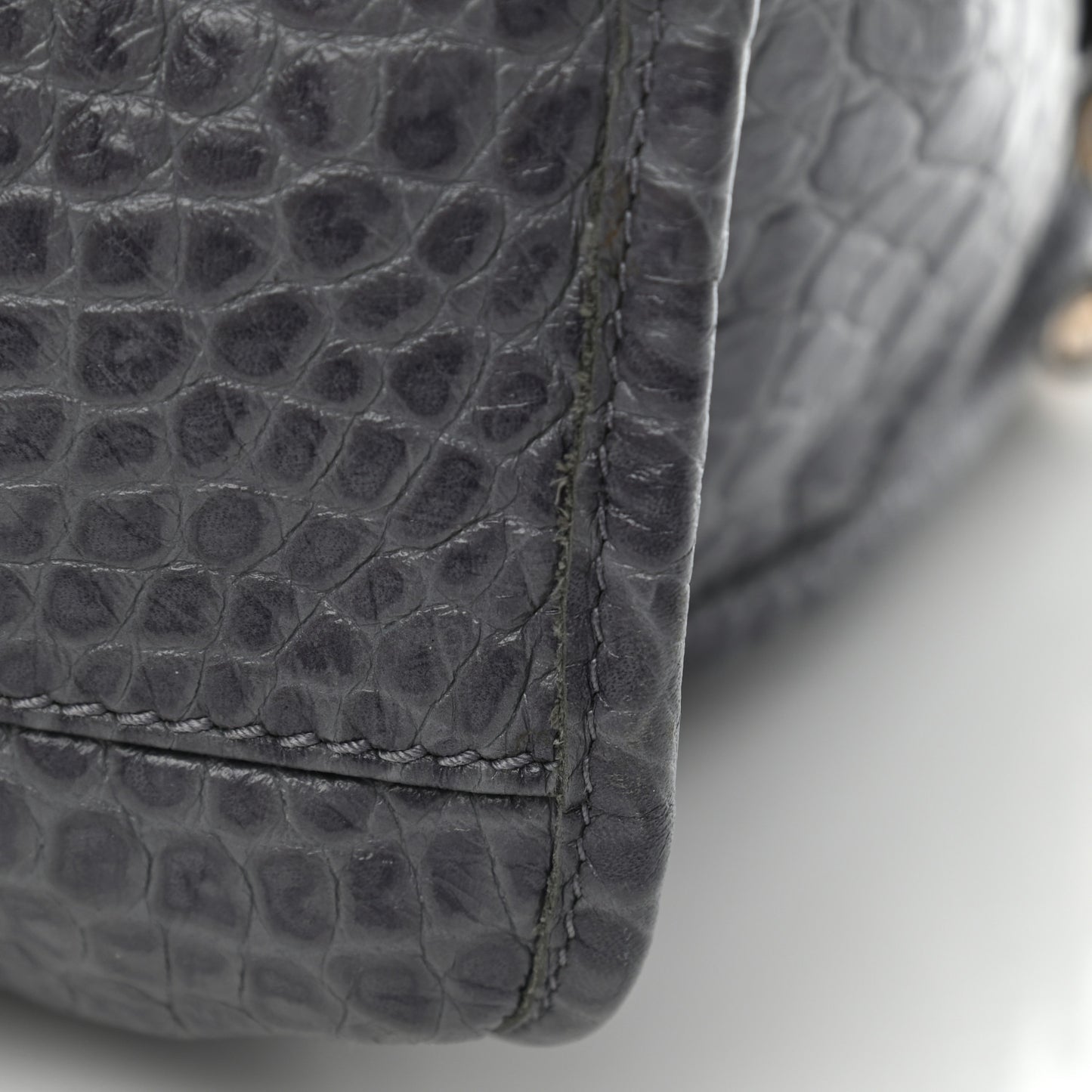 Calfskin Crocodile Embossed Giant 12 Gold Hardware City Gris Beton