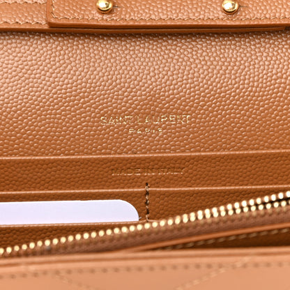 Saint Laurent Grain De Poudre Matelasse Chevron Monogram Chain Wallet Dark Natural 6 of 11