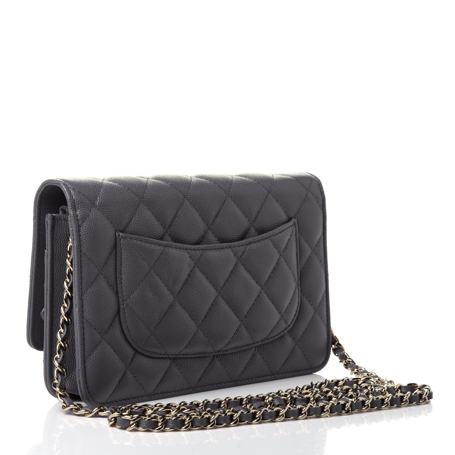 Chanel Caviar Quilted French New Wave Chain CC Wallet On Chain WOC Grey 2 of 14