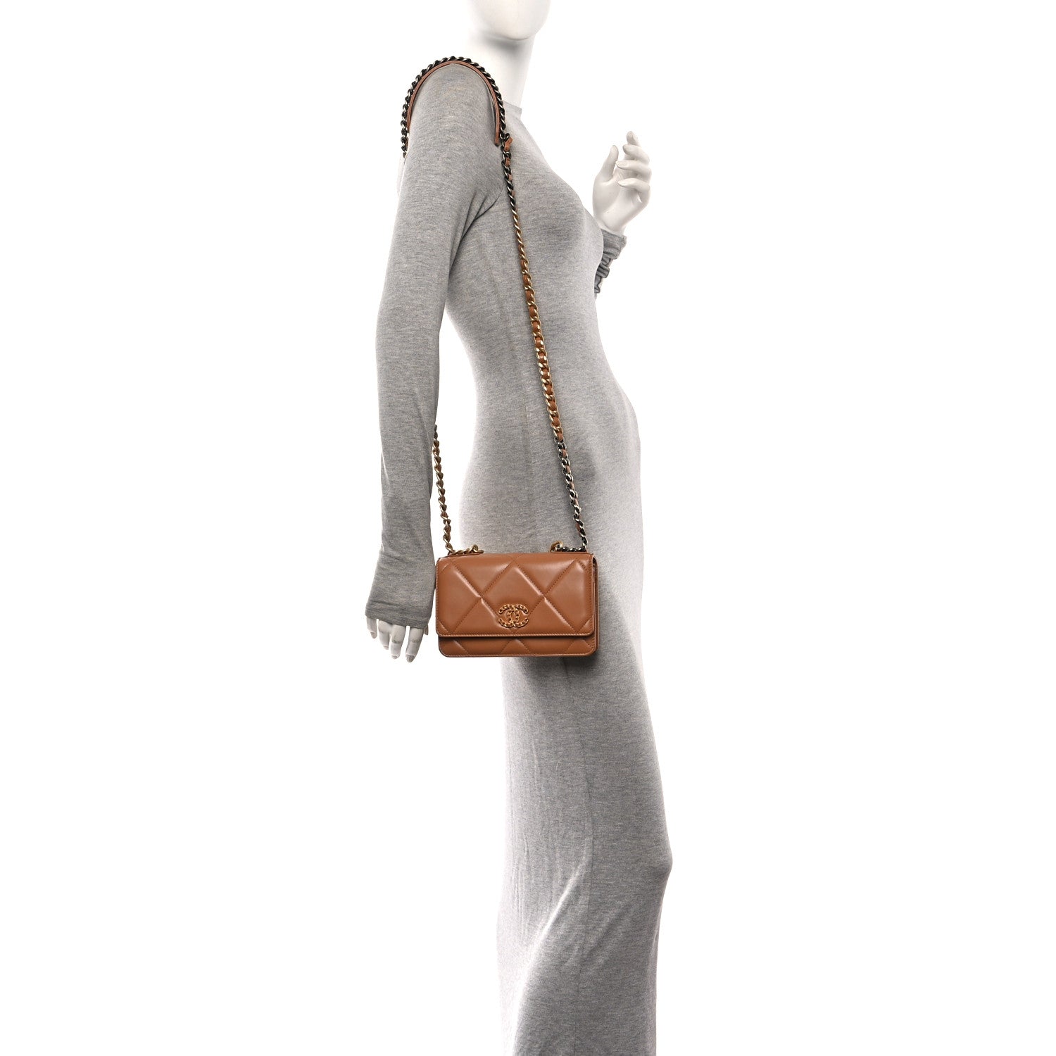 Chanel Lambskin Quilted Chanel 19 Wallet On Chain WOC Brown 2 of 11
