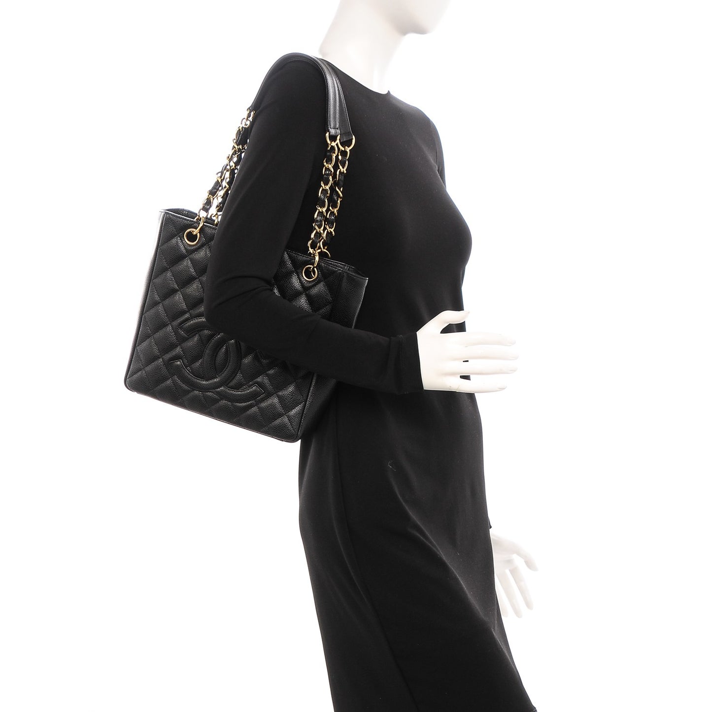 Caviar Quilted Petit Shopping Tote PST Black