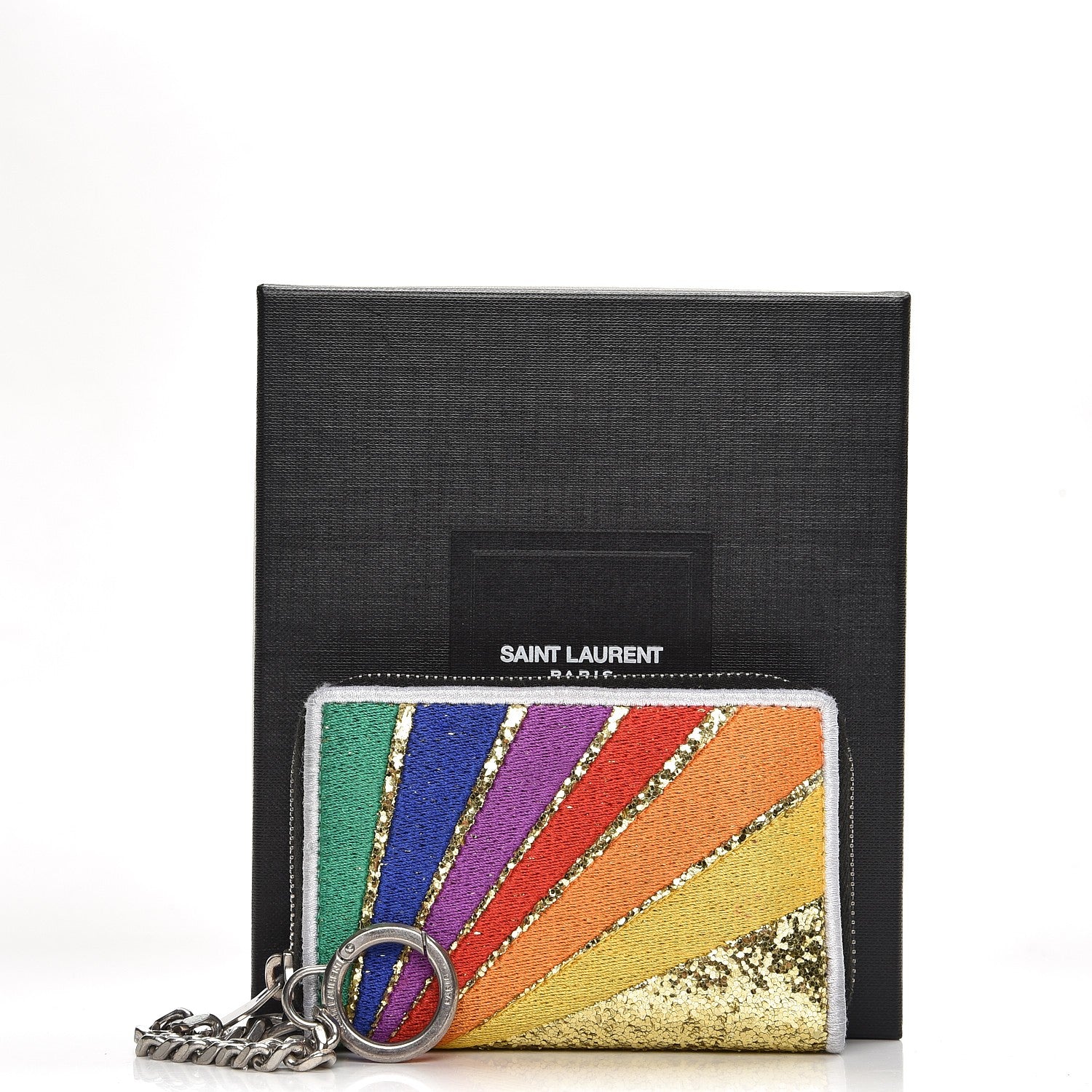 Saint Laurent Calfskin Sequin Paris Rainbow Key Ring Coin Pouch Multicolor 7 of 7